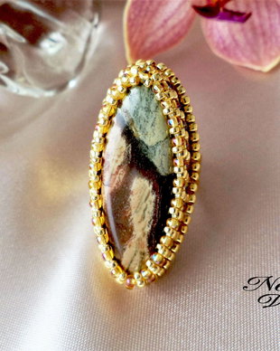 Cocktail Ring - inel statement cu jasp mookaite