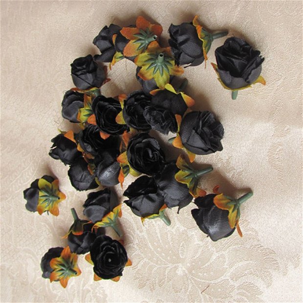 K0115 - (10buc) Flori decorative, fara codita, material textil cerat, negru, 27mm