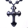 K0117 - Pandantiv / amuleta / talisman, obsidian negru sculptat, cruce, 52x33x10mm