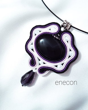 Pandantiv soutache agat mov-lila-alb