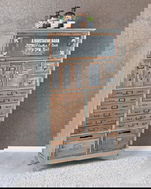 Comoda pentru farmacie din lemn masiv antichizat verde