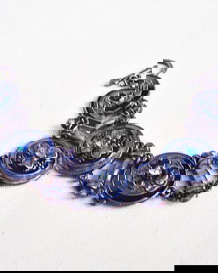 bratara metalica emailata cu flori si cristale albastre