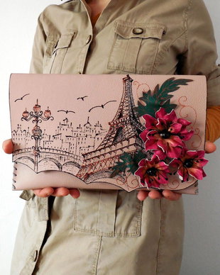 poseta plic handmade unicat din piele - Paris