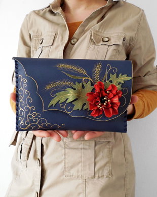 poseta plic handmade unicat din piele - Little Poppy