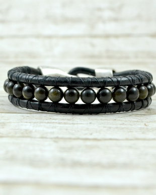 Bratara barbateasca din piele si obsidian golden sheen  ''Find my path''