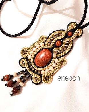 Pandantiv soutache lung cu piatra soarelui