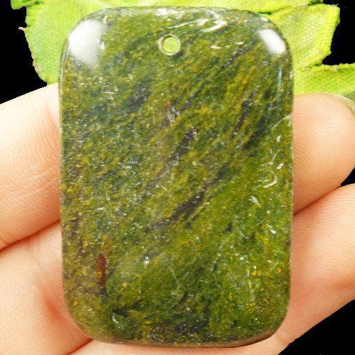 9960 - Pandantiv, piatra naturala, verde, 46x32x6mm