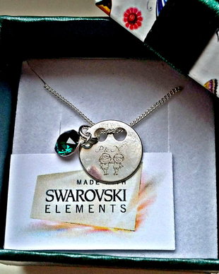 Lantisor argint 925 cu banut argint gravat si charm Swarovski