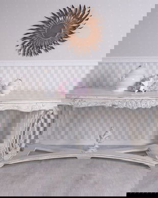 Masa dining din lemn masiv alb antichizat