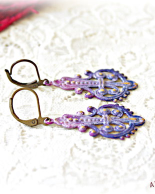 Cercei dantelati roz violet