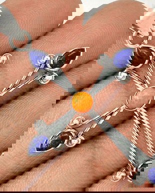 Ag469 - Pandantiv, argint 925, lapis lazuli, coral italian, cruciulita