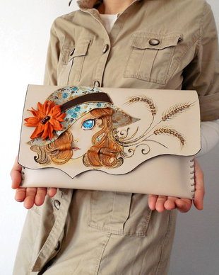 poseta plic handmade unicat din piele - Pretty Woman