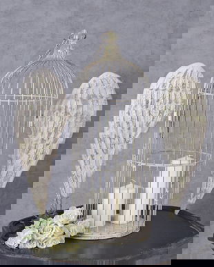 Colivie din fier forjat alb antichizat cu aripi