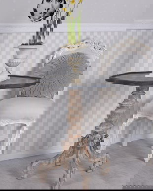 Masa din lemn masiv antichizat bej cu blat negru