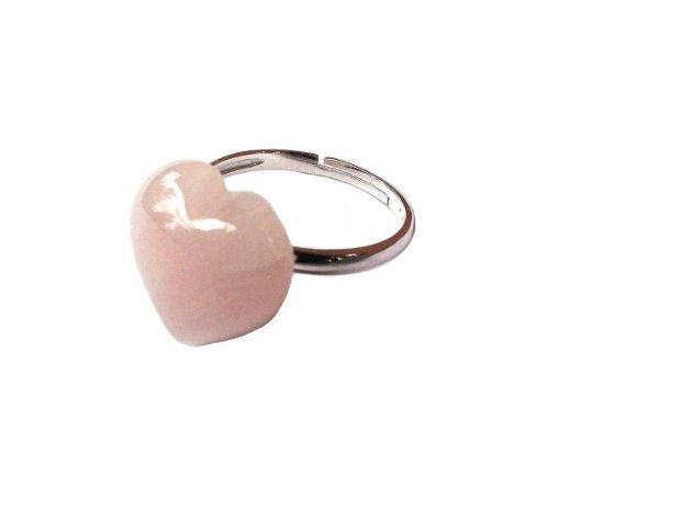 Inel din Argint 925 si Cuart roz inima - IN311 - Inel inima roz, inel romantic, inel delicat, inel reglabil