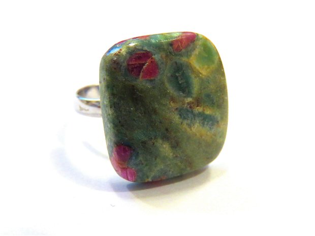 Inel reglabil deosebit din Argint 925 si Rubin in fucsit - IN487 - Inel romantic piatra verde roz, inel patrat pietre semipretioase