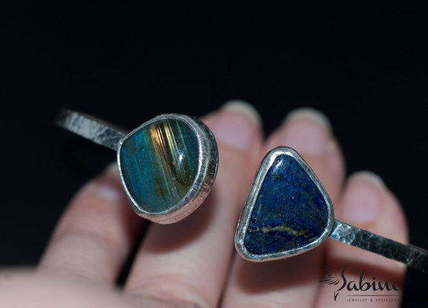 Bratara din argint 925 cu lapis lazuli si sodalit, bratara fixa, bratara deschisa,bratara minimalista