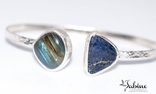 Bratara din argint 925 cu lapis lazuli si sodalit, bratara fixa, bratara deschisa,bratara minimalista
