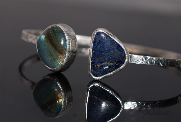 Bratara din argint 925 cu lapis lazuli si sodalit, bratara fixa, bratara deschisa,bratara minimalista