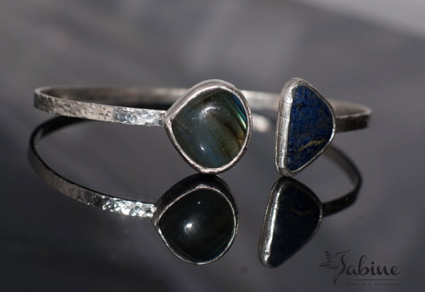 Bratara din argint 925 cu lapis lazuli si sodalit, bratara fixa, bratara deschisa,bratara minimalista