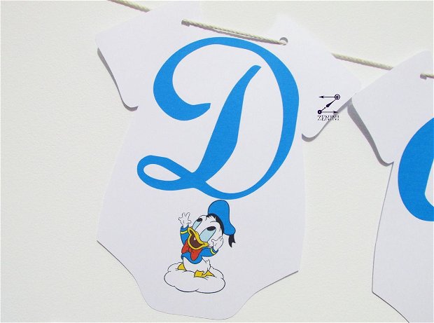 Ghirlanda botez Donald Duck personalizata cu numele bebelusului