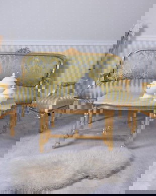 Set baroc din lemn masiv auriu cu tapiterie de matase verde