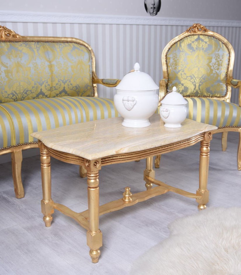 Set baroc din lemn masiv auriu cu tapiterie de matase verde