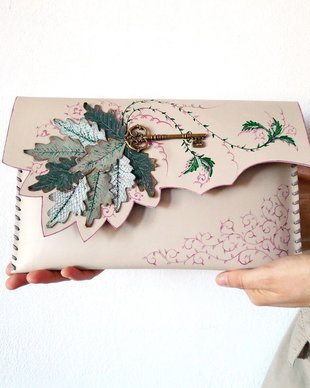 poseta plic handmade unicat din piele - Shades of Green