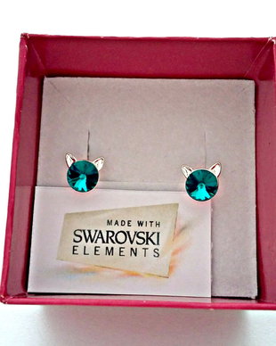 Cercei argint 925 Pisicuta cu piatra Swarovski Rivoli 6mm Blue Zircon