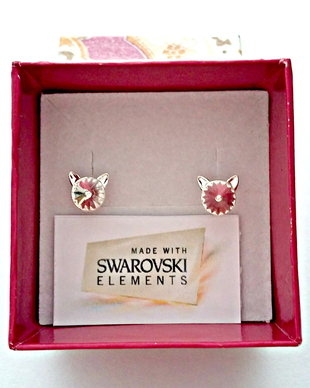 Cercei argint 925 Pisicuta cu piatra Swarovski Rivoli 6mm Crystal