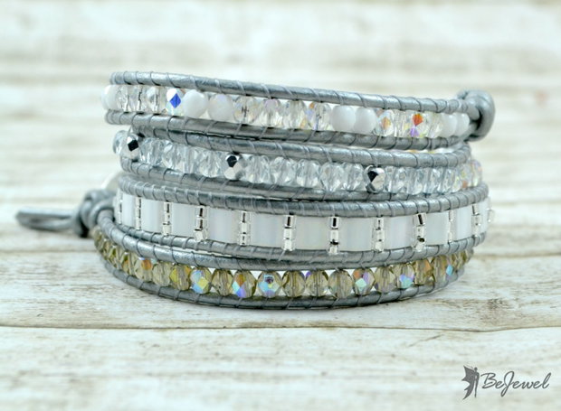 Bratara wrap cu snur de piele si mix de cristale ''Pure''