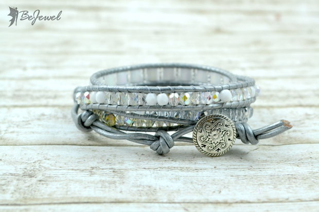 Bratara wrap cu snur de piele si mix de cristale ''Pure''