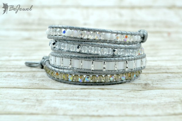 Bratara wrap cu snur de piele si mix de cristale ''Pure''