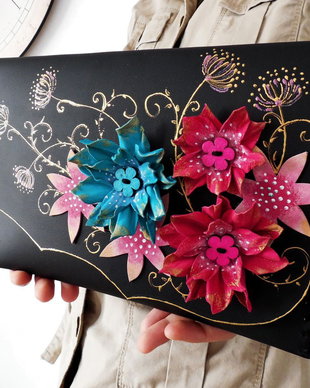 poseta plic handmade unicat din piele - Floral Madness 2.0