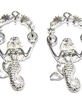 Pandantiv metalic, argintiu, sirena, 37x18x4 mm