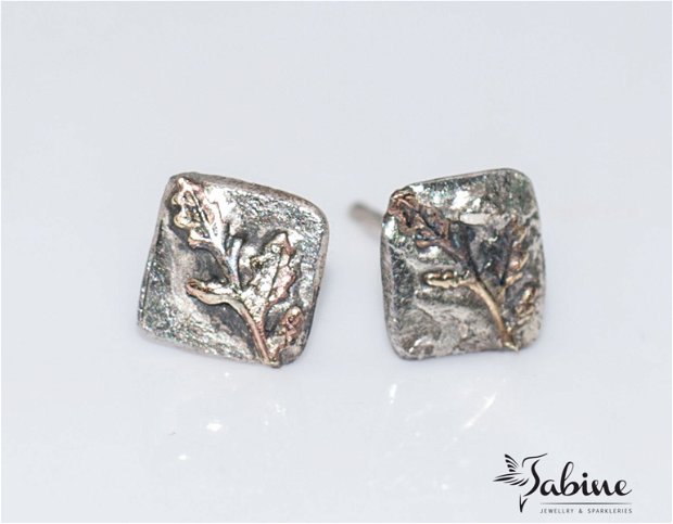 Cercei argint 925 cu frunzulite, cercei mici, cercei cu surub