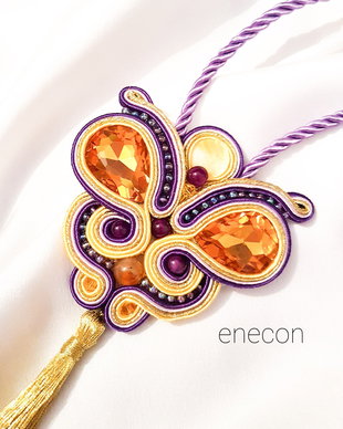 Pandantiv soutache auriu-lila-mov