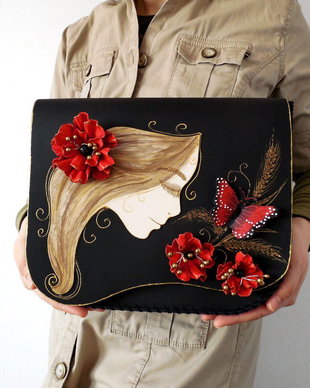 Geanta "Crossbody" handmade unicat- Crimson Poppies 2.0