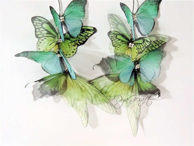 Set bijuterii cu fluturi matase naturala Forest butterfly