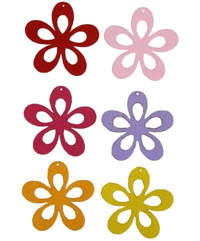 Figurine din fetru - flori cu 5 petale dif culori (6 cm, 6 buc/set)