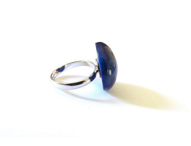 Inel deosebit din Argint 925 si Lapis lazuli rotund - IN492 - Inel albastru cu piatra mare, inel reglabil din pietre semipretioase