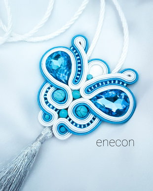 Pandantiv soutache lung cu cristale turcoaz