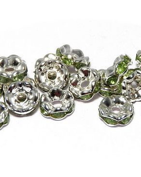 Distantiere cu strasuri, argintii, 6x3 mm