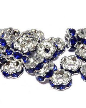 Distantiere cu strasuri, argintii, 6x3 mm