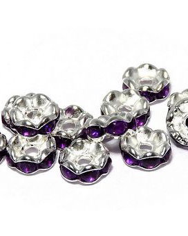 Distantiere cu strasuri, argintii, 6x3 mm
