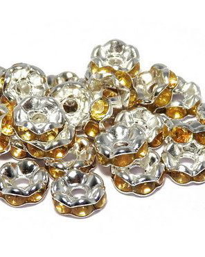 Distantiere cu strasuri, argintii, 6x3 mm