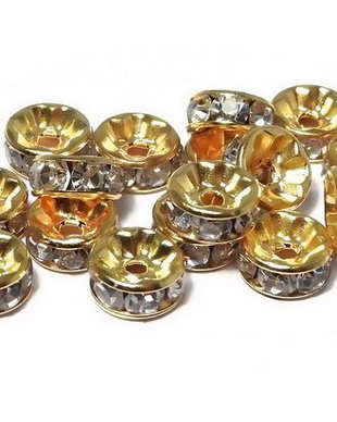 Distantiere cu strasuri, aurii, 6x3 mm