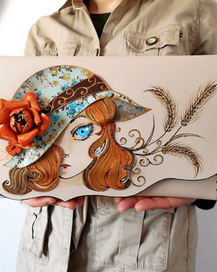 poseta plic handmade unicat din piele - Sandy Rose