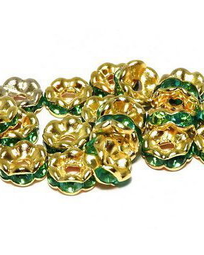 Distantiere cu strasuri, aurii, 6x3 mm