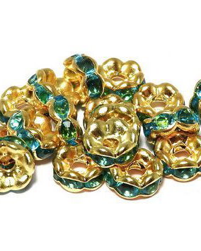 Distantiere cu strasuri, aurii, 6x3 mm